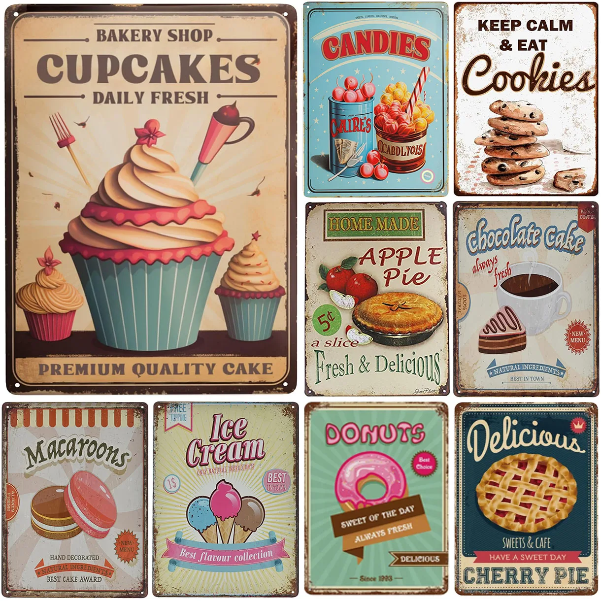 Kitchen Set Bakery - Набор винтажных жестяных табличек HD с