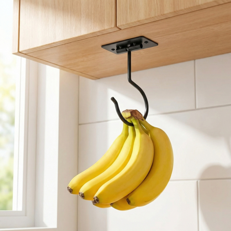 Kitchen Baking Storage - Черный металлический самоклеящийся крючок-банан, складная полка